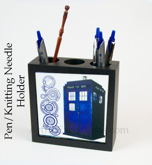 Doctor Who desk accessory Black Wood Pen and Pencil Holder cup box Dr who tardis Van Gogh, Dr Who desk office supply