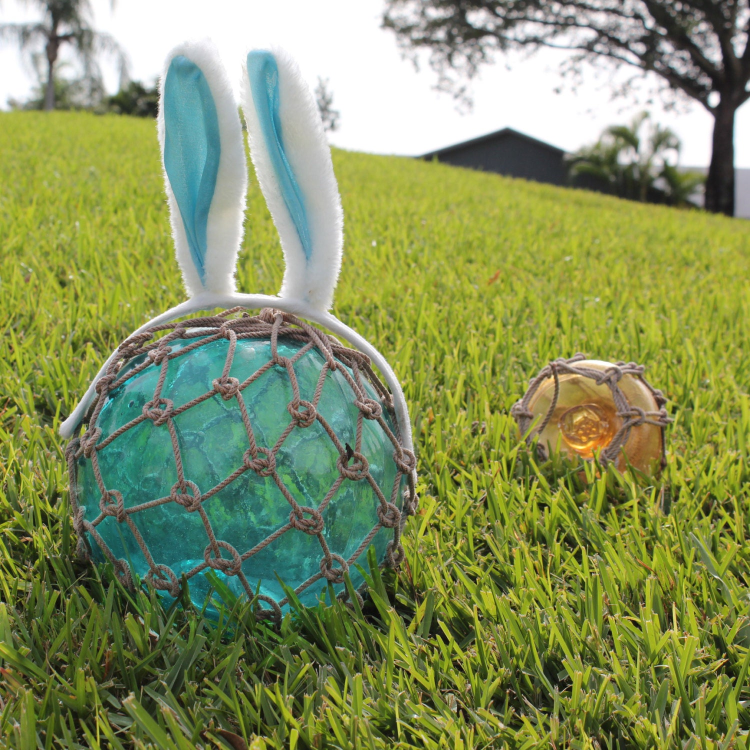 Egg Hunting  Beach Decor Sky Blue Big Onion Fishing Float by SEASTYLE