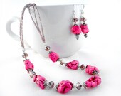 Cyclamen Sunrise set - pink howlite nugget crystal necklace and earrings