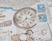 Vintage Linen Cotton Fabric Map Voyage Sailing Compass Ocean - Kids Children Fabric by Half Yard f014