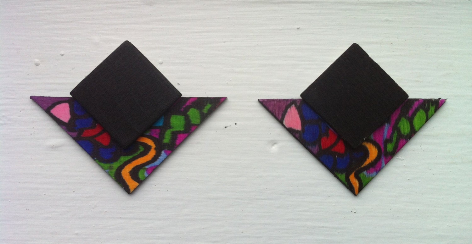 Hand Painted and Hand Drawn Multicolored Geometric Post Earrings