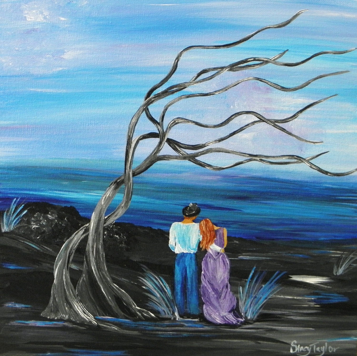 Original Painting, Surreal Romance, Romantic Painting, Tree Art, Coastal Home Decor, beach Decor, Home Decor Original by Stacy Taylor
