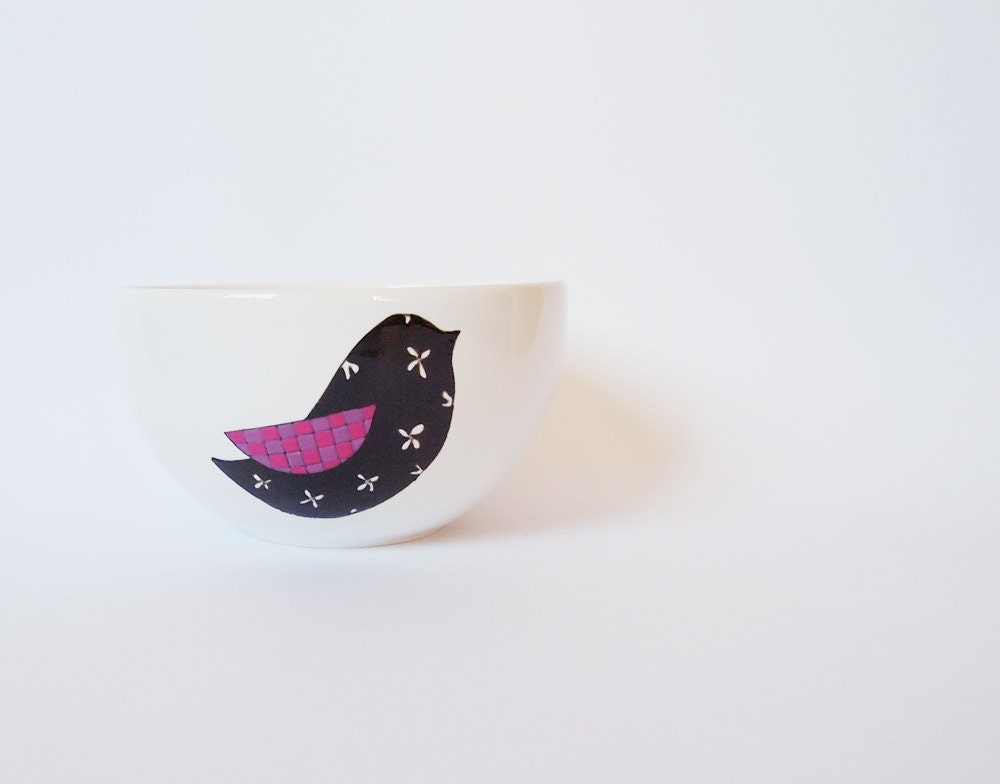 Brown and pink bird small bowl
