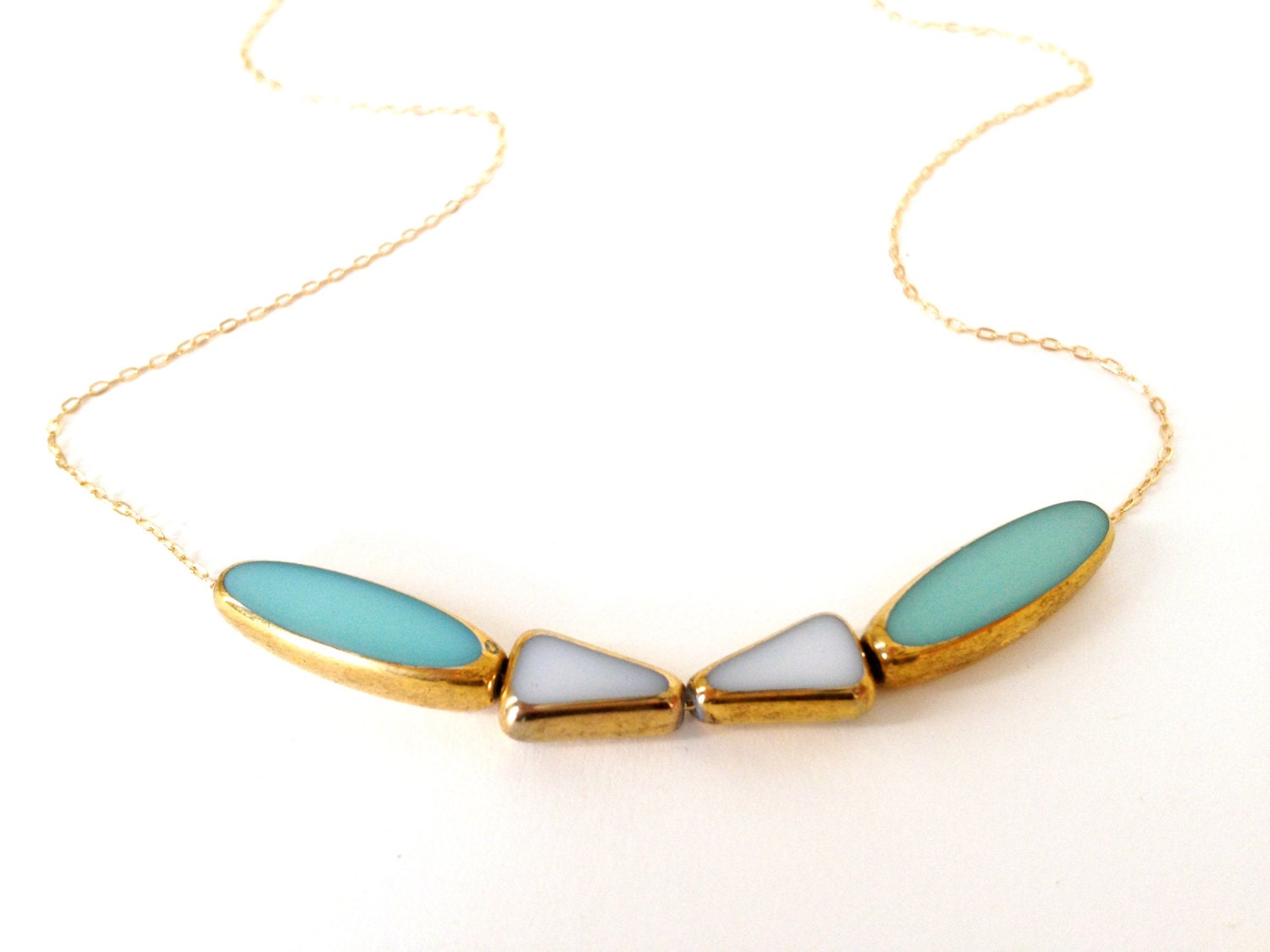 Tuxedo Necklace // 24k soft blue and white, 14k delicate gold chain //  jewelry by LilahV