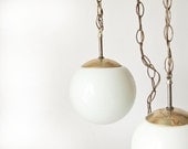 White Globe Swag Lights-Pair-Mid Century Home - TwoStoryVintage