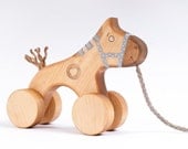 Wooden Toy, eco-friendly pull blue horse toy
