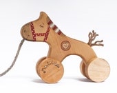 Personalized Wooden Toy natural kids red horse pull toy