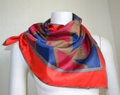 Vintage Polyester Totes Rain Scarf Large Headscarf 1976 Retro Red Purple, Blue Grey