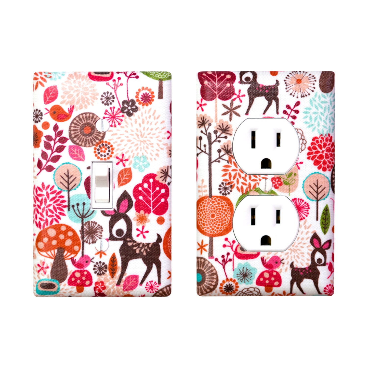 Woodland Deer Light Switch Plate & Outlet Cover SET / Baby Girl Nursery / Children Kids Room / Girls Room / Deerland