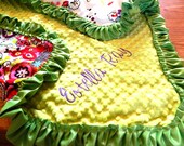 XL Personalized Designer Minky and Satin Baby Blanket "Larkspur Border" by Alexander Henry (Free Monogramming)