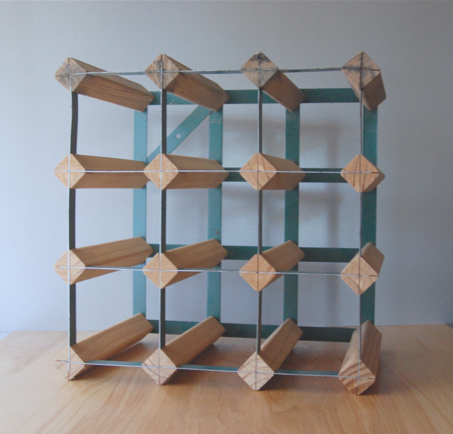 Vintage Industrial Modern Wine Rack - Green Metal and Wood