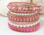 Pink Leather Wrap Bracelet - bohemian wrap bracelet - chan luu inspired - beaded leather wrap - Spring Summer jewelry