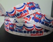 Owl Grosgrain Ribbon 7/8" Owl American Cutie Red, White and Blue Patriotic Fourth of July 1 Yard