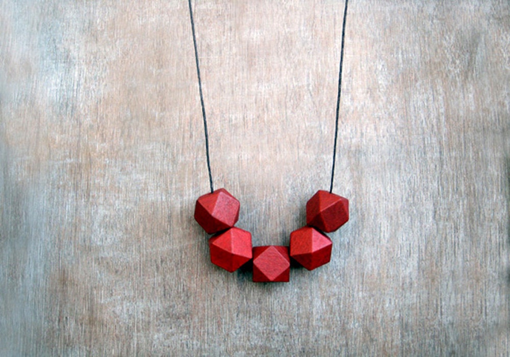 Geometric Necklace /Red Necklace/  / Wooden Necklace/Boho Necklace - JullMade