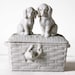 Antique little French numbered PORCELAIN BISCUIT Trinket Box in the shape of a basket  with DACHSHUNDS and Cat 19th century