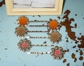 Set of 6 Mum Rose Flower Antique Bronze Bobby Pin Set SHABBY CHIC Hair pins Barrettes HAIRPINS Wedding