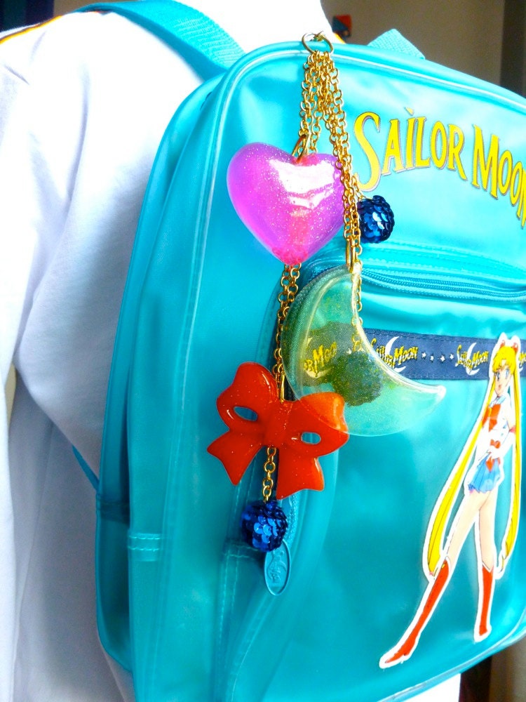Hand-Made BIG Sailor Moon Inspired Purse Charm with Heart, Moon and Bow