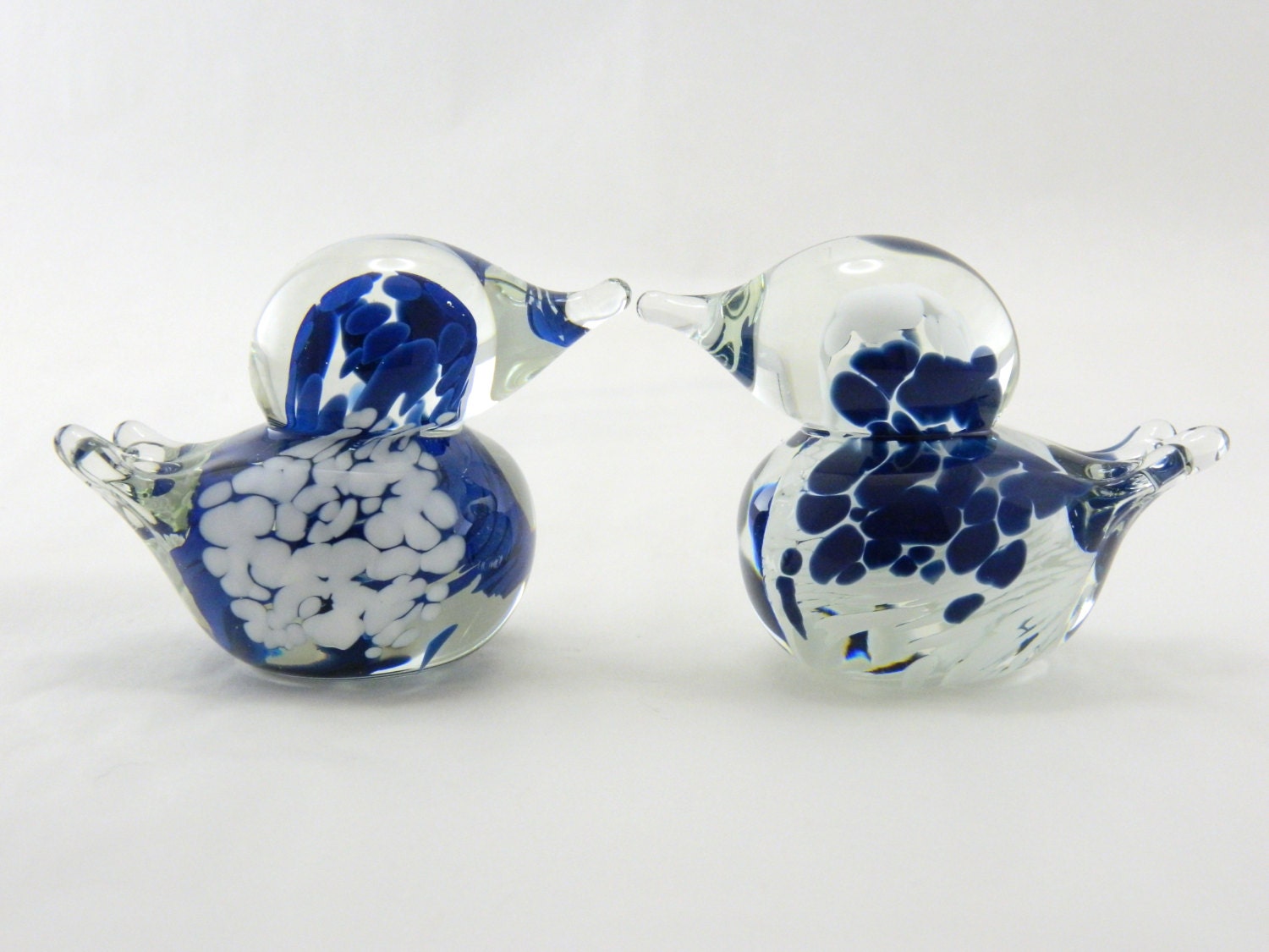 Art Glass Love Birds - Navy Blue and White - Set of Two