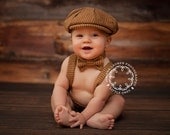 Baby Boy Diaper Cover, Suspenders, Bow tie, and Newsboy Hat. Great Photo Prop for all ages. Unique cake smashing outfit.