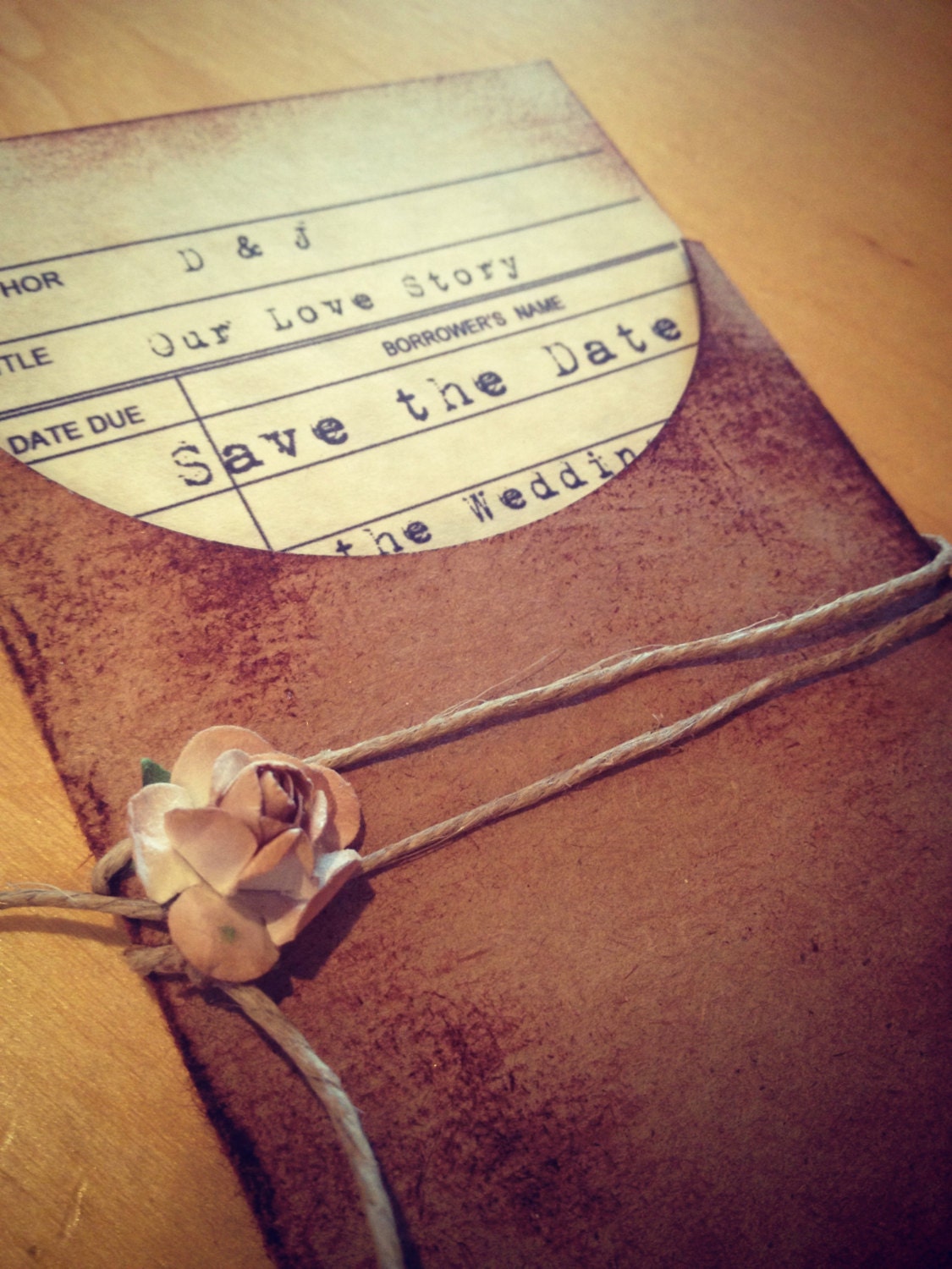 Save the date Library card and pocket