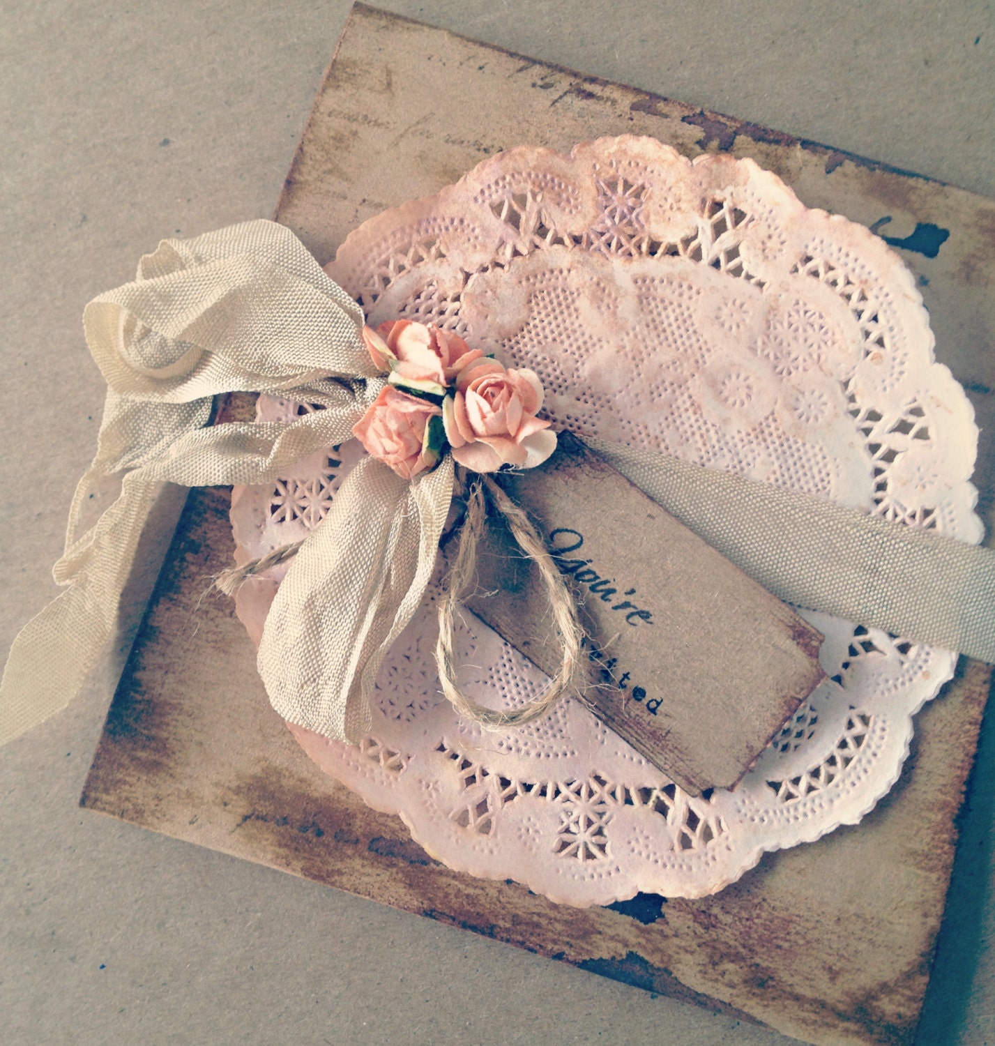 Vintage Wedding Invitation Peach rose Bridal Shower Save the Date