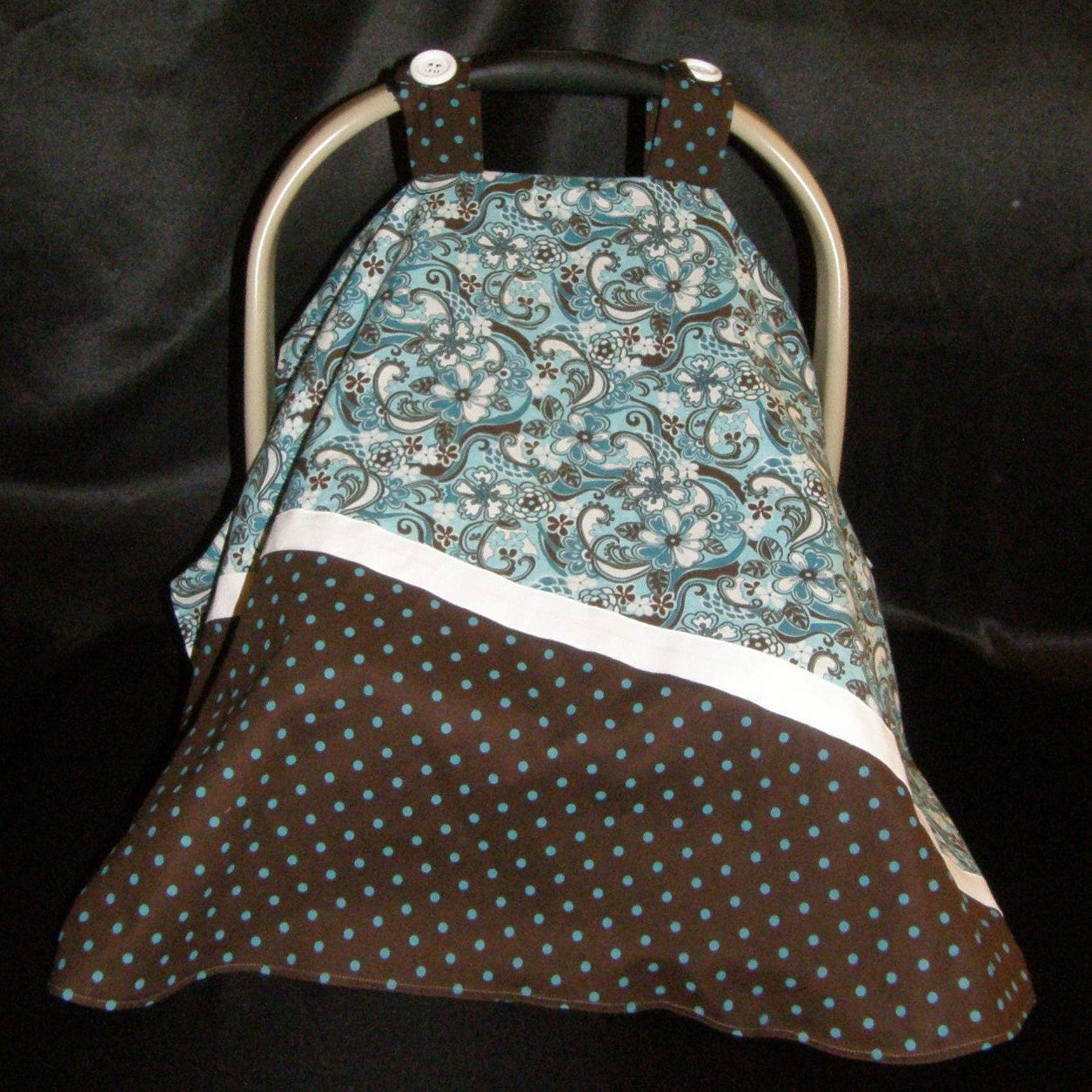 Car Seat Canopy - Blue and Brown Paisley