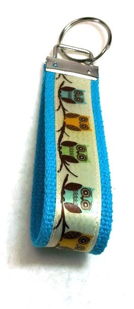 Owls on Branch, Key Fob, Wristlet, Key Ring, Key Chain