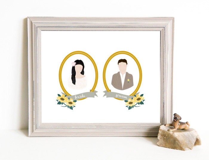 Though Very Humble : Custom Sweethearts Bride Groom Cameo Pair Portrait Illustration