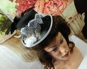 black and white Victorian Tophat Minihat Fascinator Minizylinder Gothic Steampunk Burlesque Larping Wedding Western Costume