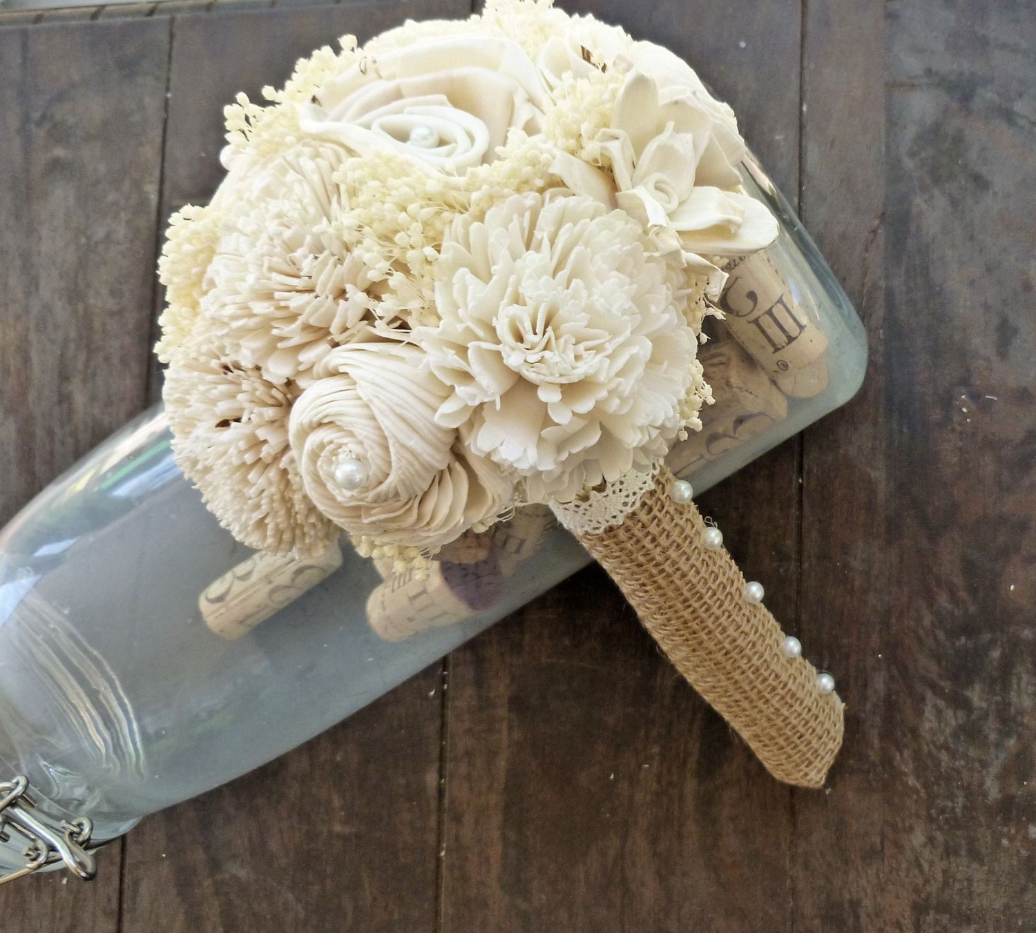 Custom Ivory Wedding Bouquet- Bridal Bouquet, Bridesmaid Bouquet, Toss Bouquet, Alternative Flower Bouquet, Keepsake Bouquet