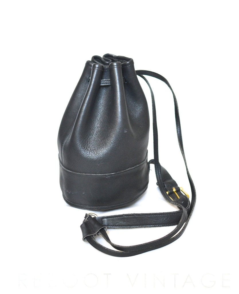 Vintage COACH USA Black Small Leather Bag - Drawstring Rucksack - Convertible