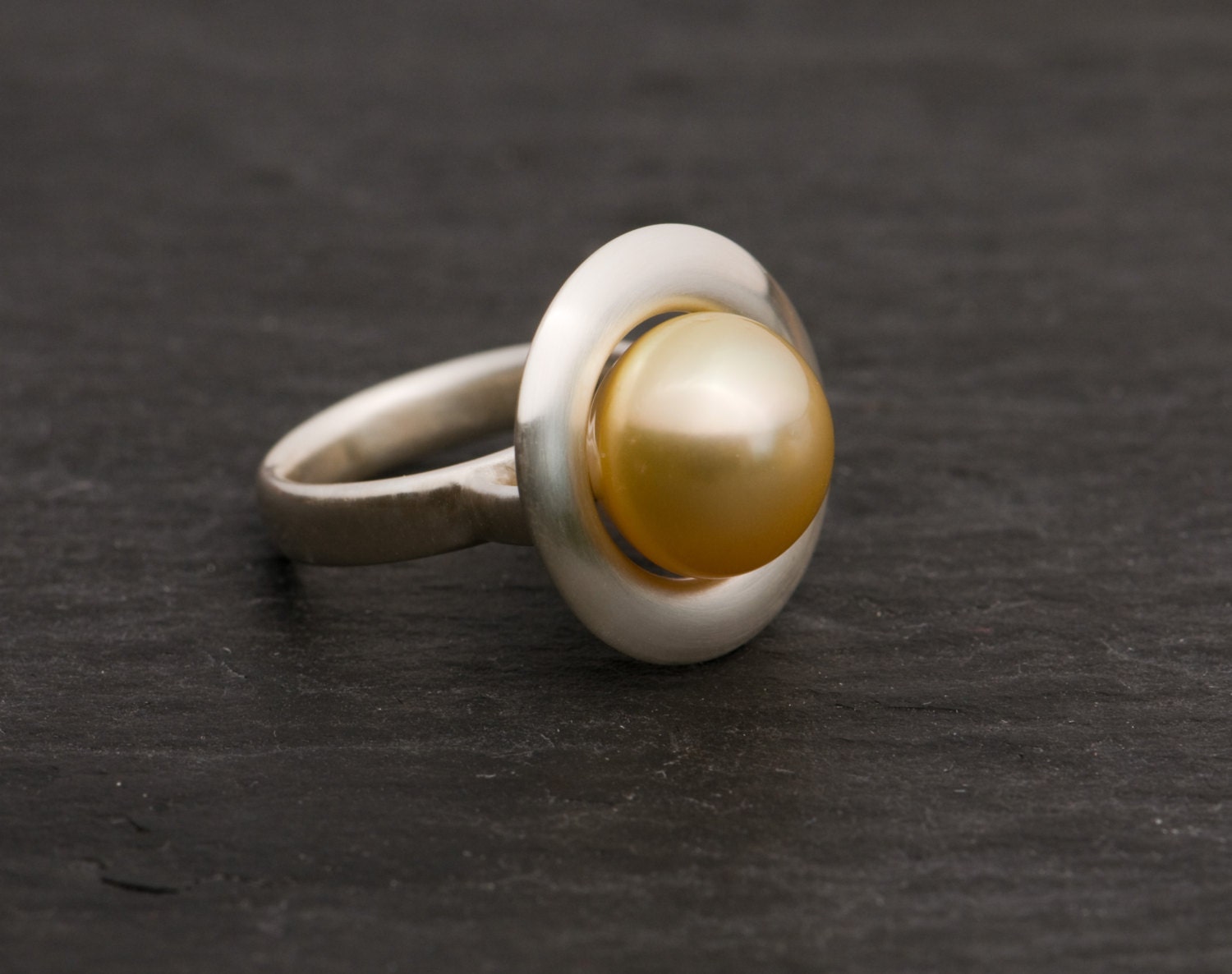 Pearl Ring - Gold South Sea Pearl Set in Sterling Silver Halo Ring - Size 6.5 - Free Shipping