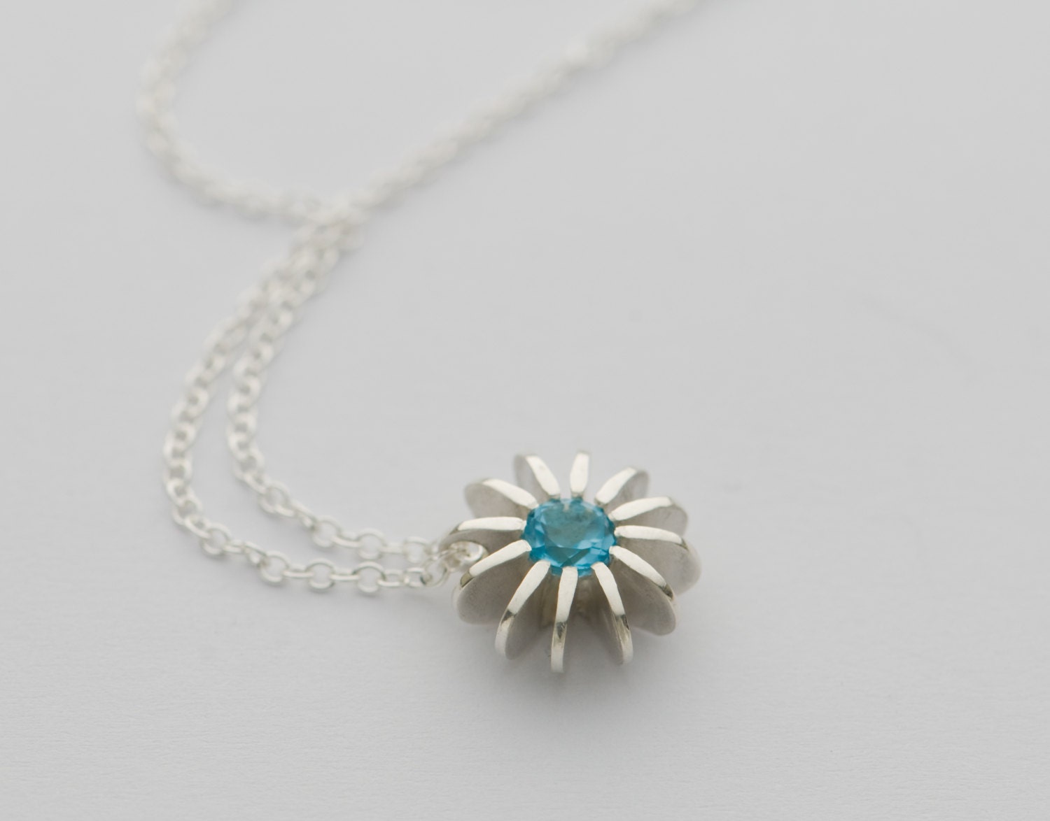 Blue Topaz Necklace - Swiss Blue Topaz Set in Sterling Silver Sea Urchin Necklace