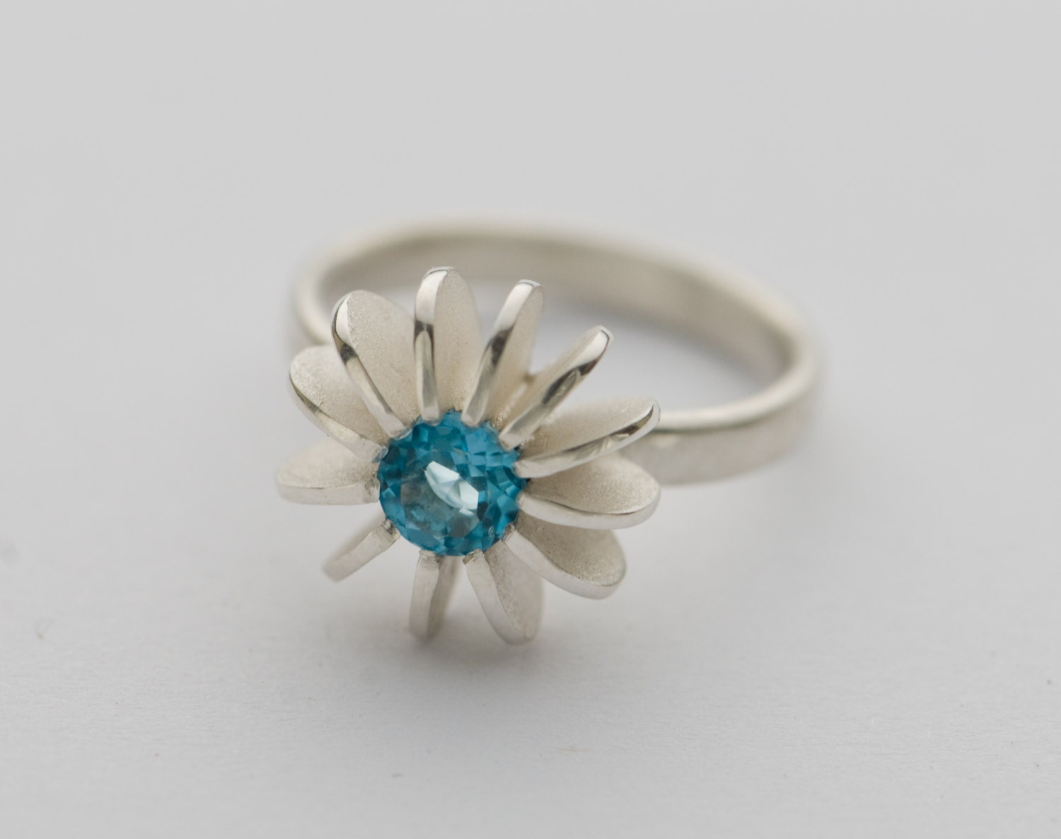 Topaz Ring - Swiss Blue Topaz Ring - Sea Urchin Ring Set in Sterling Silver  - Free Shipping - Made to Order