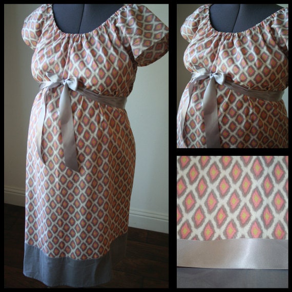 Maternity Hospital Labor Gown-Pink and Gray  Geometric Tribal Print, Gray Pant