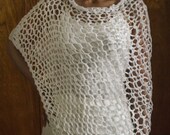 Poncho Lightweight Summer Oversized Knit White with Blue Knit Belt