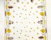 Vintage Autumn Leaves Tablecloth // 1950's Yellow, Gold, & Brown Floral Kitchen Table Linen