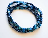 Dark Blue Lapis - Faceted Blue Agate - Wrap Bracelet