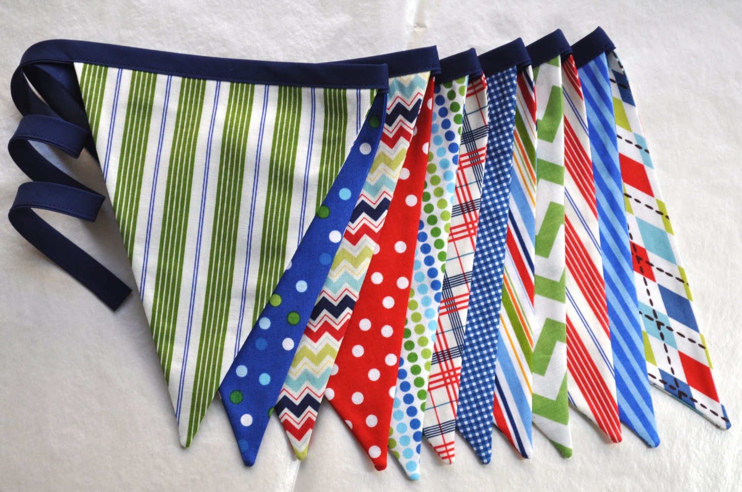 Boy's fabric pennant banner bunting, Blue, red & green, boys room, playroom, birthday party decor, photo prop