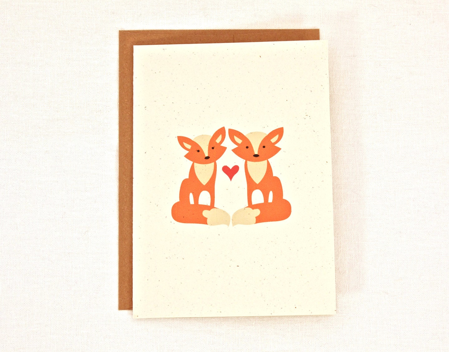 Fox Happy Anniversary Greeting Card Love Woodland Animals - 5 x 7" & Kraft Envelope