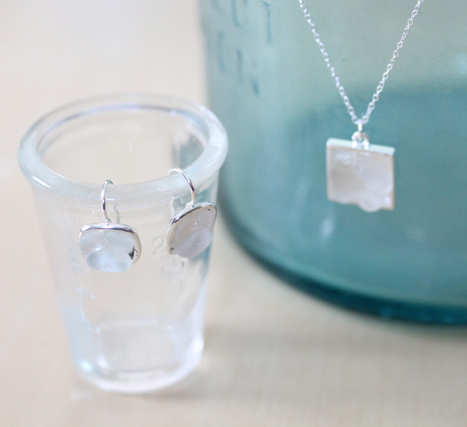 Sea Glass & Silver Mosaic Necklace - White