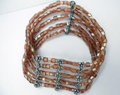 Bracelet, Amber, Stretch, Cube Beads, Antique Silver
