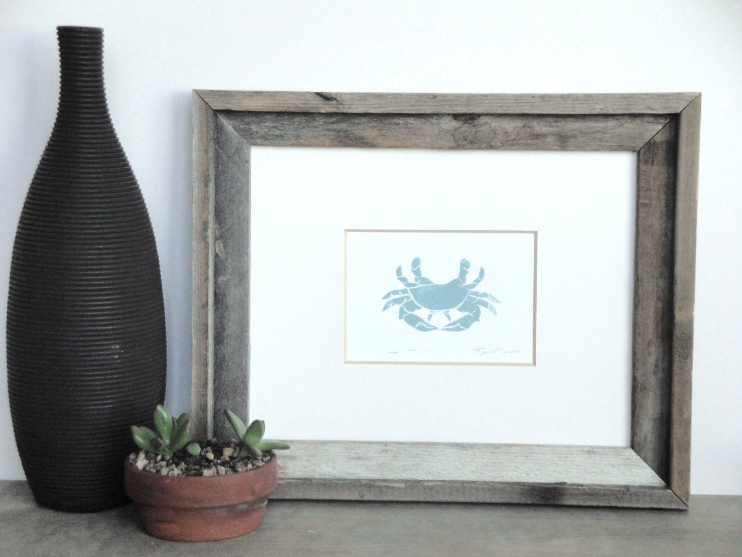 SALE Nautical Crab Art Block Print 4 x 6 Home Decor / Light Blue, Black, Dark Navy Blue, Red, Turquoise / Hand Pulled Linocut