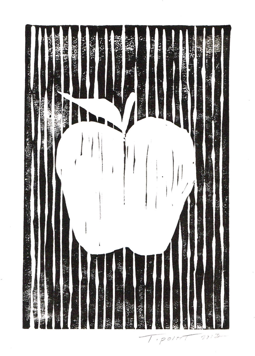 SALE Modern Abstract Apple Fruit Kitchen Poster Art Block Print 4 x 6 Home Decor / Black or Various / Hand Pulled Linocut