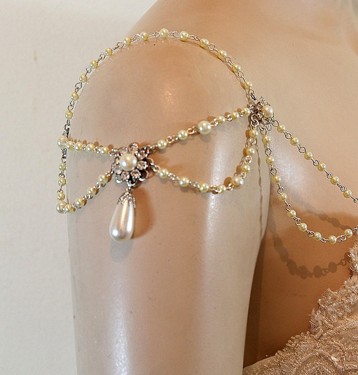Shoulder Epaulettes Bridal Jewelry Accessories ,Pearls,Rhinestones,Efrat Davidsohn 1920 Inspiration Shoulders Necklace Wedding Jewelry,OOAK