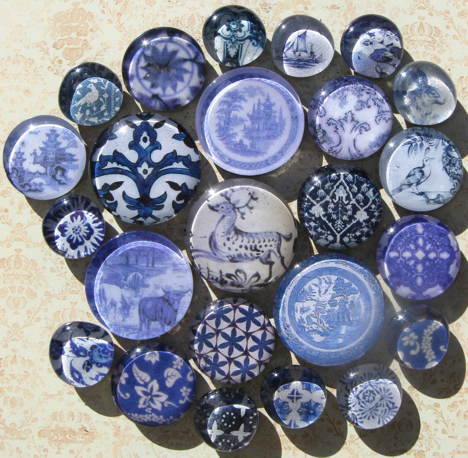 Blue and White China Delft Vintage Blue WhiteTransferware Salt Glazed Crock Blue Willow Blue and White Home Decor Large Glass Magnets