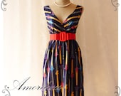 The Guitar - Spring Summer Dress Navy Vintage Inspired Retro Chic Party Concert Holiday or Everyday Dress -Size S-M-