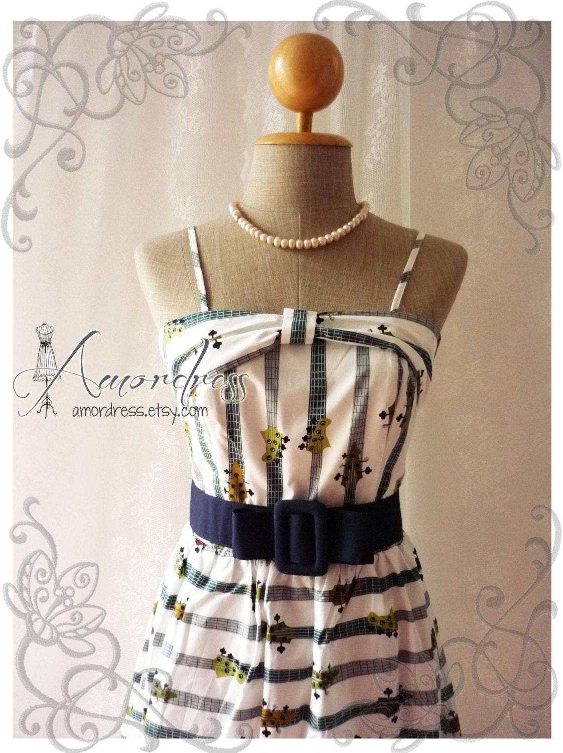 Summer Dress The Guitar Music DressHalter Dress Party Cocktail Tea Party Event Concert Dress Garden Dress -XS-S-