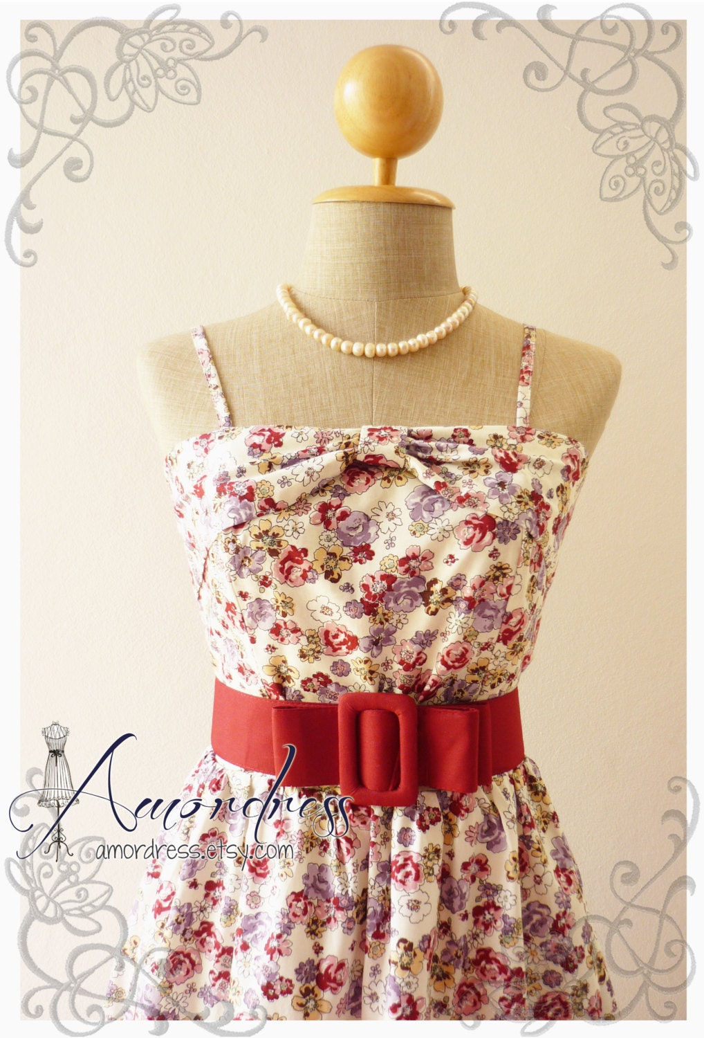 Summer Dress Floral Wonder Halter Dress Vintage Inspired Sweet Party Cocktail Tea Dress Party Dress Garden Dress -XS-S-