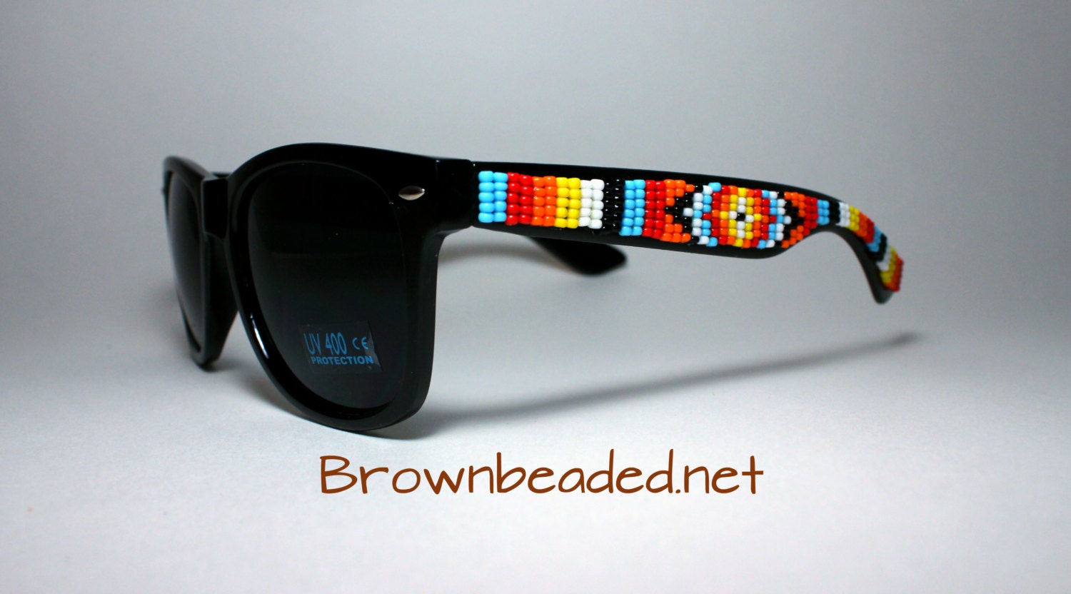 Hand Beaded Sunglasses Tribal Design Red